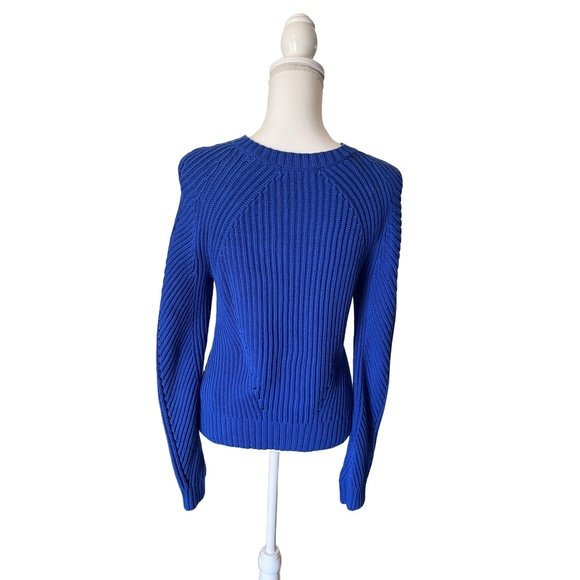 LAUREN Ralph Lauren Womens S Petite Blue Distressed Crew Neck Knit Sweater - Picture 3 of 6